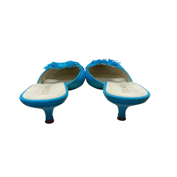 PRADA Blue Canvas Kitten Heel Mules Blue Pointed Toe - Picture 5 of 9